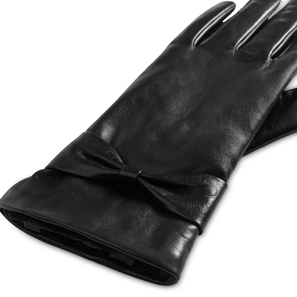 Black;@Leather Glove with Bow