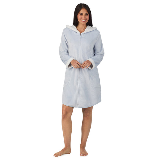 A lady wearing Chenille Zip Robe with Hood