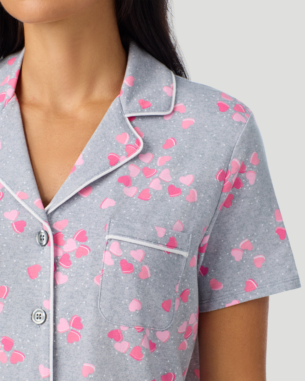 Cotton-Blend Short Sleeve Notch Collar With Cropped Pant Pajama Set