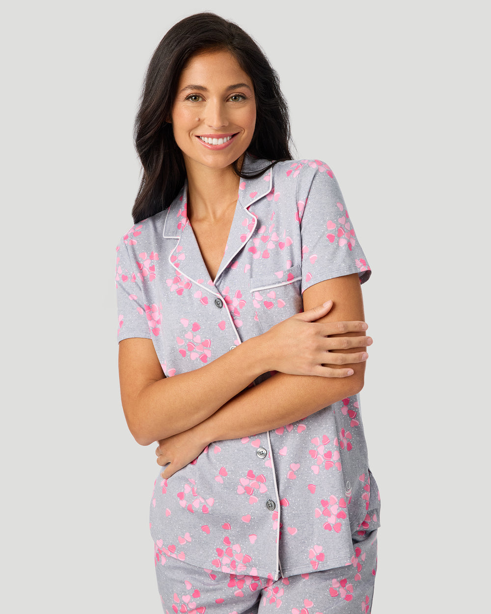 Cotton-Blend Short Sleeve Notch Collar With Cropped Pant Pajama Set