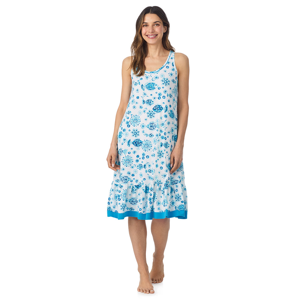 A lady wearing Cotton-Blend Sleeveless Sleep Midi-Gown in Fish posing front view pose