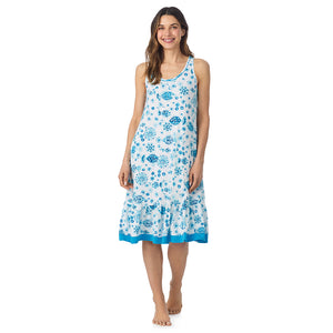  A lady wearing Cotton-Blend Sleeveless Sleep Midi-Gown in Fish posing front view pose