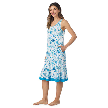  A lady wearing Cotton-Blend Sleeveless Sleep Midi-Gown in Fish posing side angle view pose