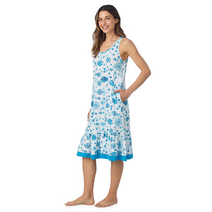  A lady wearing Cotton-Blend Sleeveless Sleep Midi-Gown in Fish posing side angle view pose