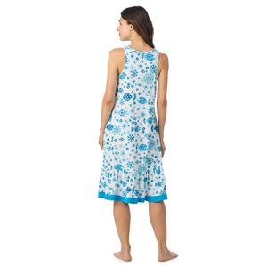  A lady wearing Cotton-Blend Sleeveless Sleep Midi-Gown in Fish posing back view pose