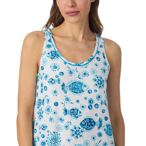  A lady wearing Cotton-Blend Sleeveless Sleep Midi-Gown in Fish posing close up view pose
