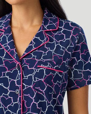 Cotton-Blend Short Sleeve Notch Collar With Cropped Pant Pajama Set