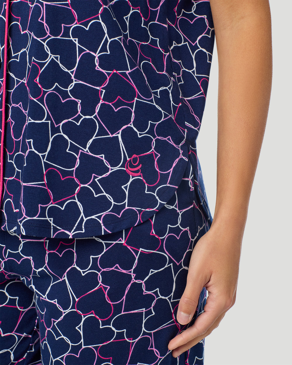 Cotton-Blend Short Sleeve Notch Collar With Cropped Pant Pajama Set