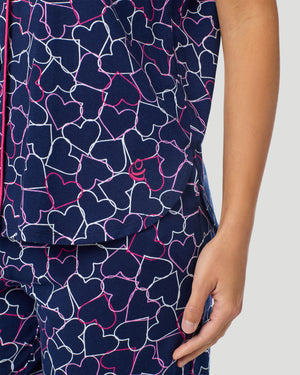 Cotton-Blend Short Sleeve Notch Collar With Cropped Pant Pajama Set