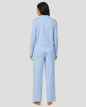 Cotton-Blend Long Sleeve Notch Collar With Long Pant Pajama Set