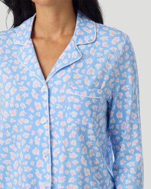 Cotton-Blend Long Sleeve Notch Collar With Long Pant Pajama Set