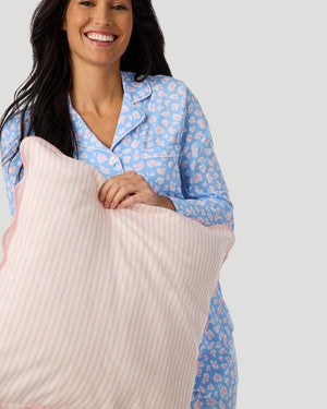 Cotton-Blend Long Sleeve Notch Collar With Long Pant Pajama Set
