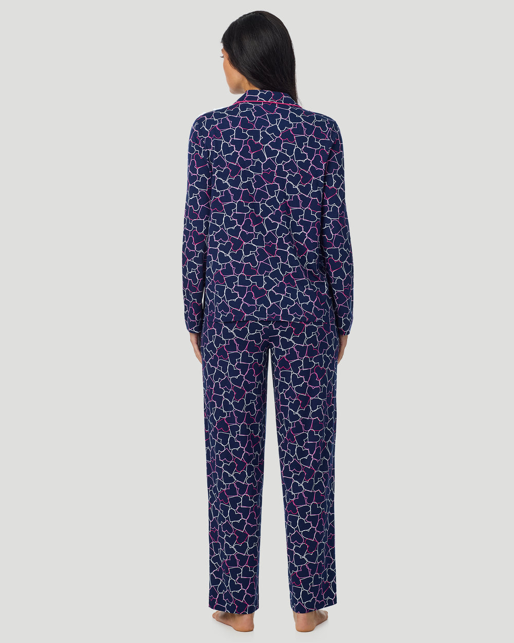 Cotton-Blend Long Sleeve Notch Collar With Long Pant Pajama Set