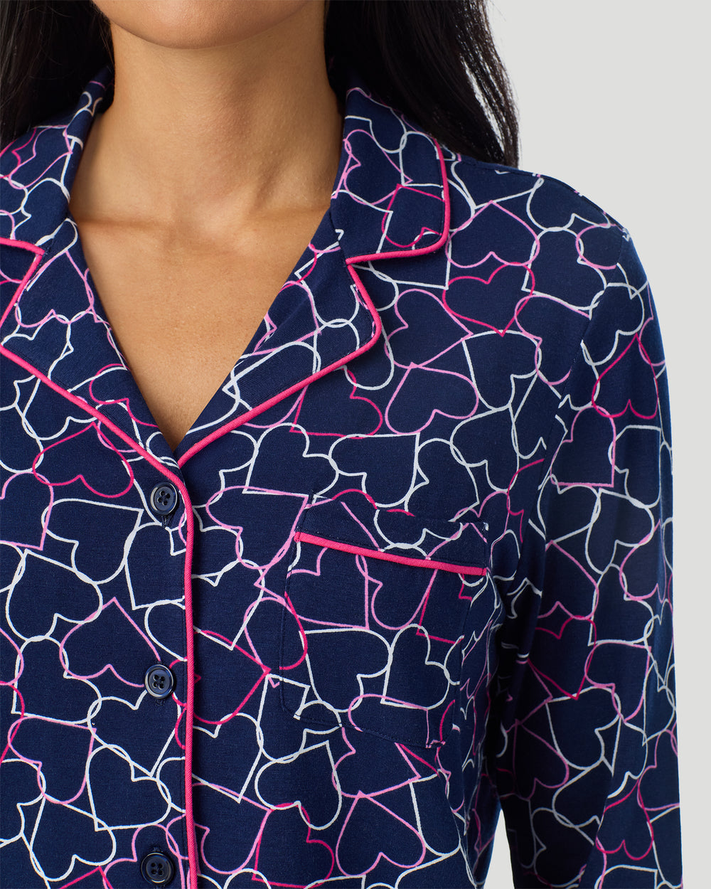 Cotton-Blend Long Sleeve Notch Collar With Long Pant Pajama Set