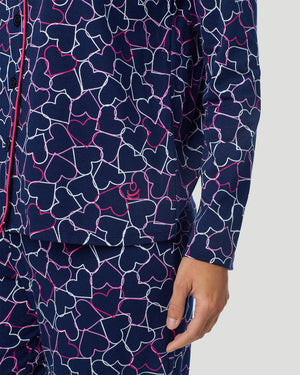 Cotton-Blend Long Sleeve Notch Collar With Long Pant Pajama Set