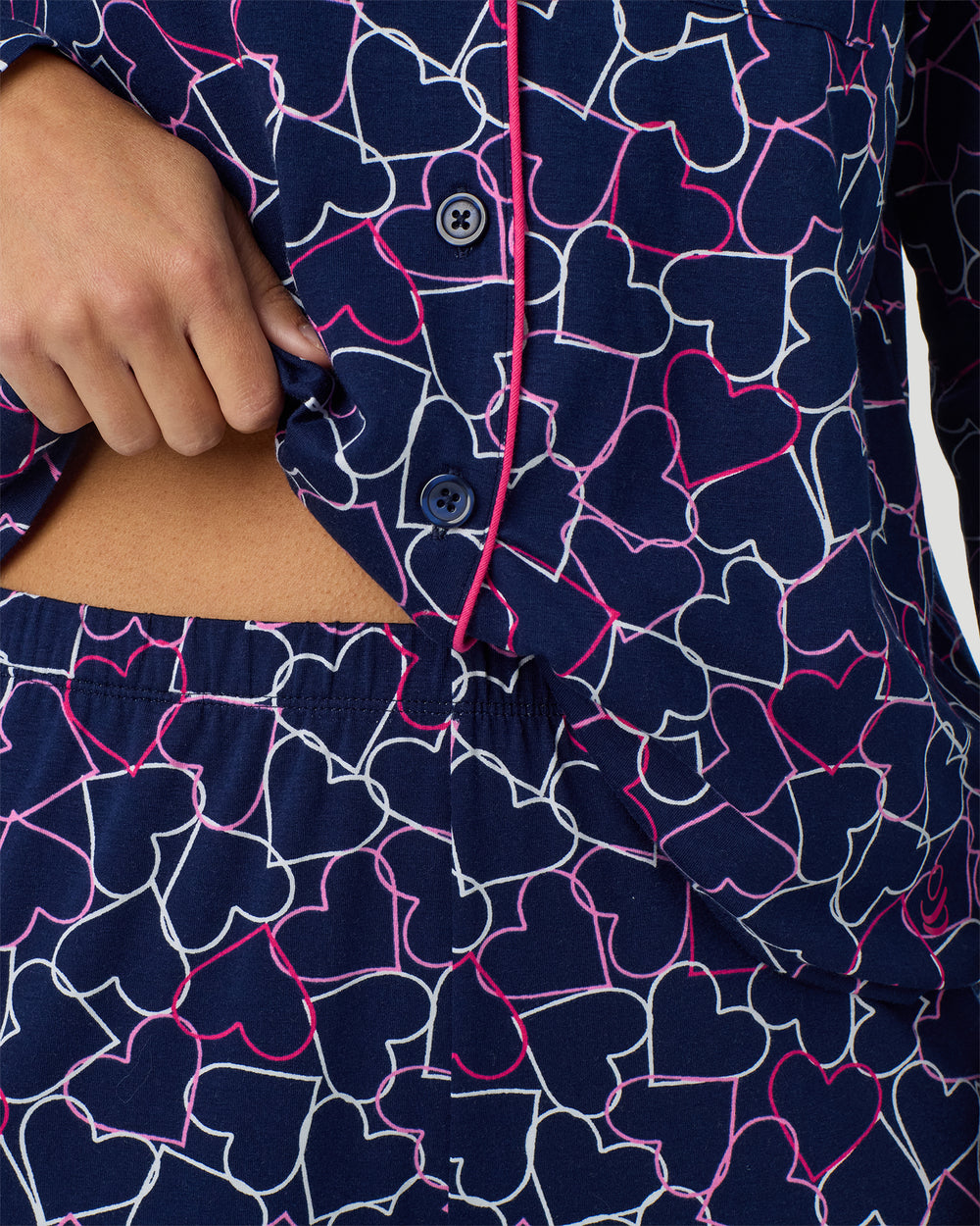 Cotton-Blend Long Sleeve Notch Collar With Long Pant Pajama Set