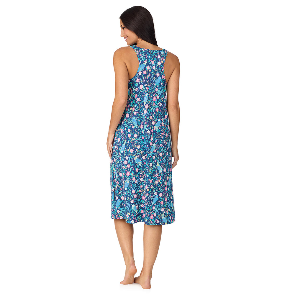 A lady wearing Cotton-Blend Sleeveless Sleep Midi-Gown in Dark Blue Owl