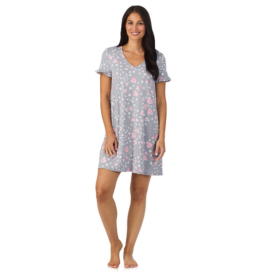 A lady wearing Cotton Rich Ruffled Short Sleeve Sleepshirt