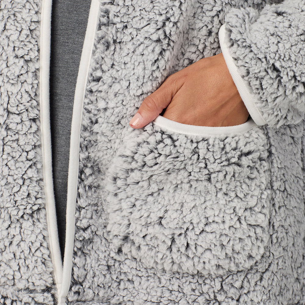 A lady wearing Snuggle Up Sherpa Cardi