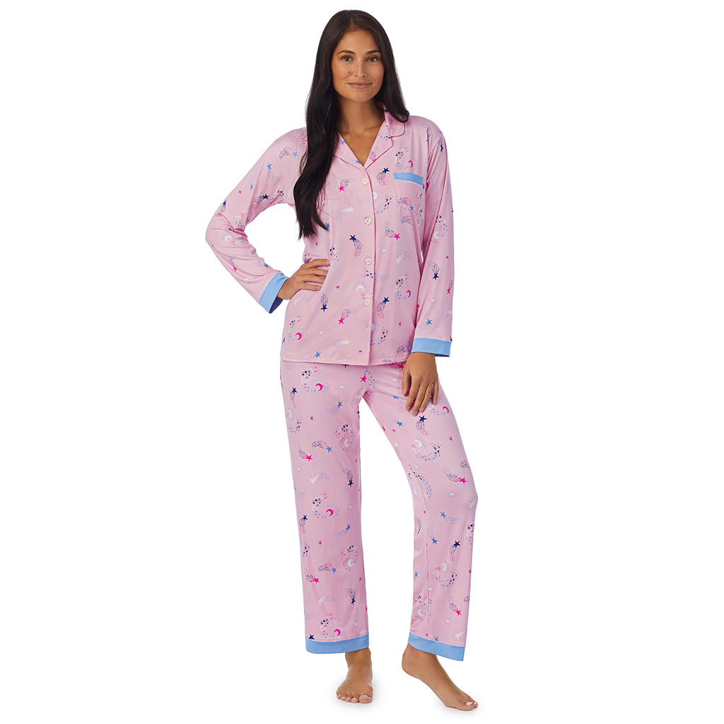 Sueded Poly Spandex Long Sleeve Notch 2-Pc Pajama Set