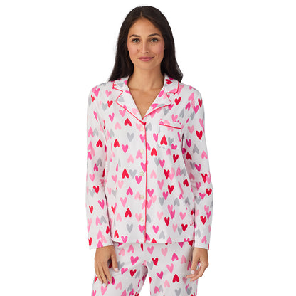 A lady wearing Cotton Rich Long Sleeve Notch Collar Top with Long Pant Pajama Set