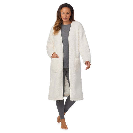 A lady wearing Midi Sherpa Cardi