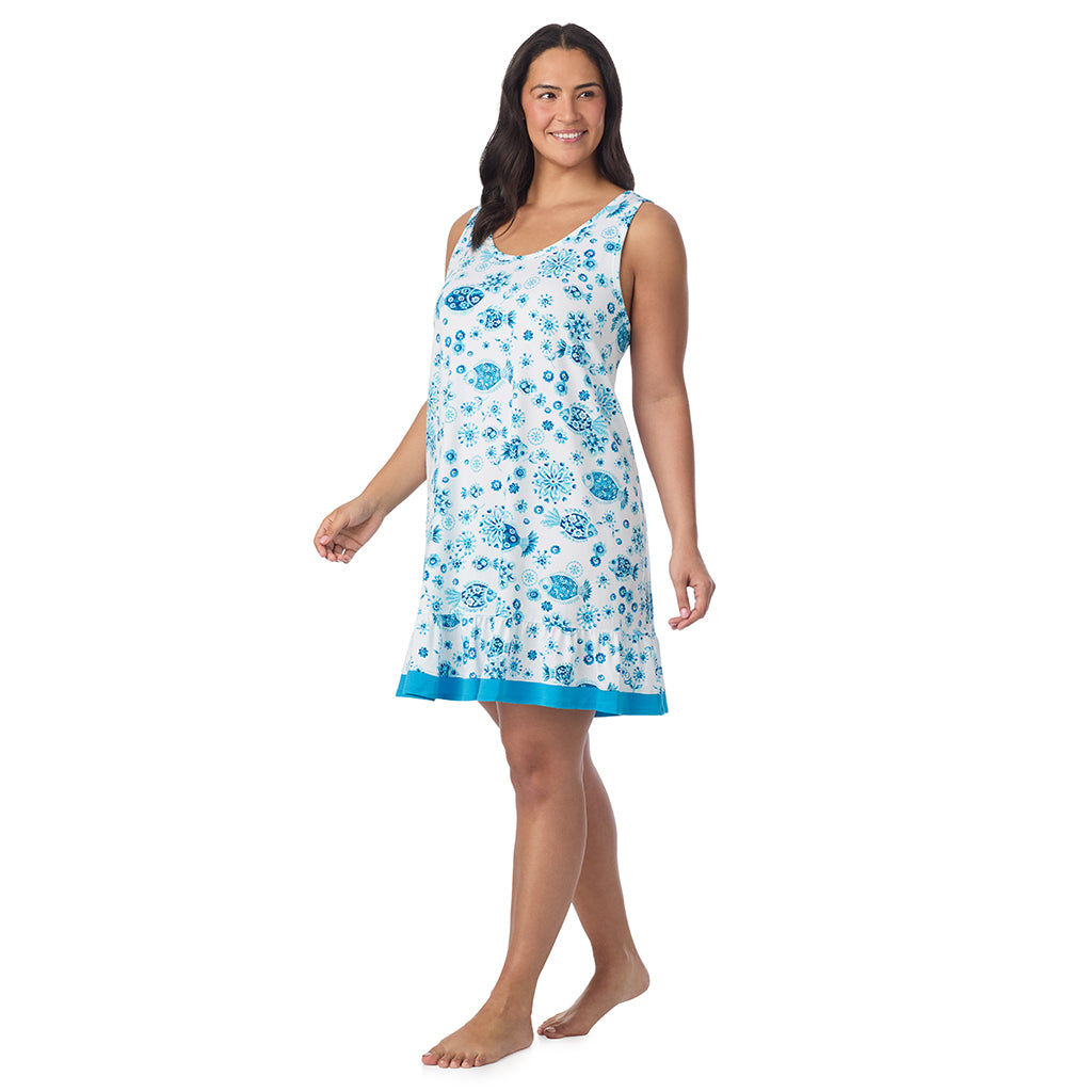 Fish; Model is wearing size 1X. She is 5'10", Bust 40", Waist 33", Hips 47". @ A Plus size lady wearing Cotton-Blend Sleeveless Sleep Chemise PLUS in Fish posing front view pose