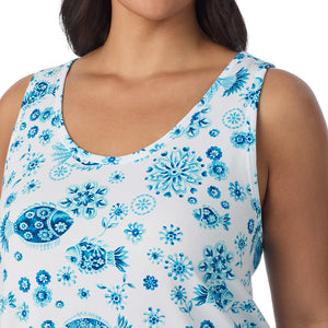  A Plus size lady wearing Cotton-Blend Sleeveless Sleep Chemise PLUS in Fish posing close up view pose