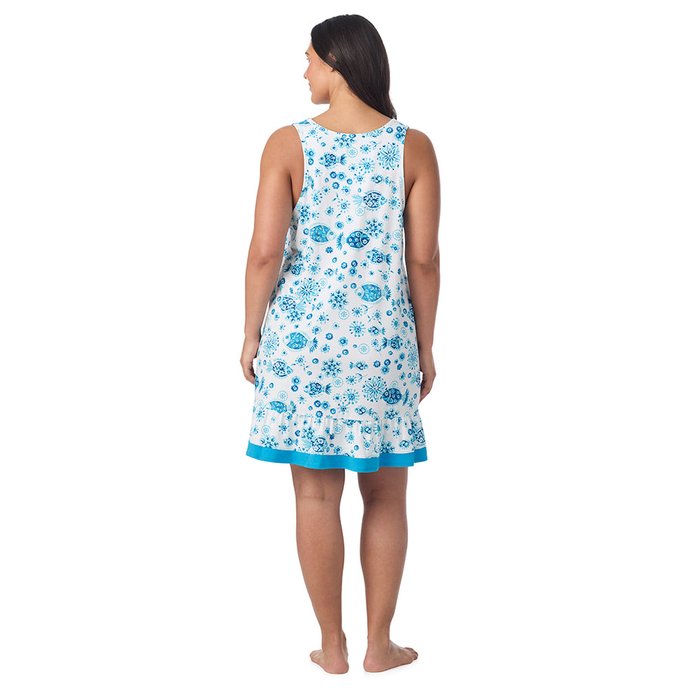A Plus size lady wearing Cotton-Blend Sleeveless Sleep Chemise PLUS in Fish posing back view pose