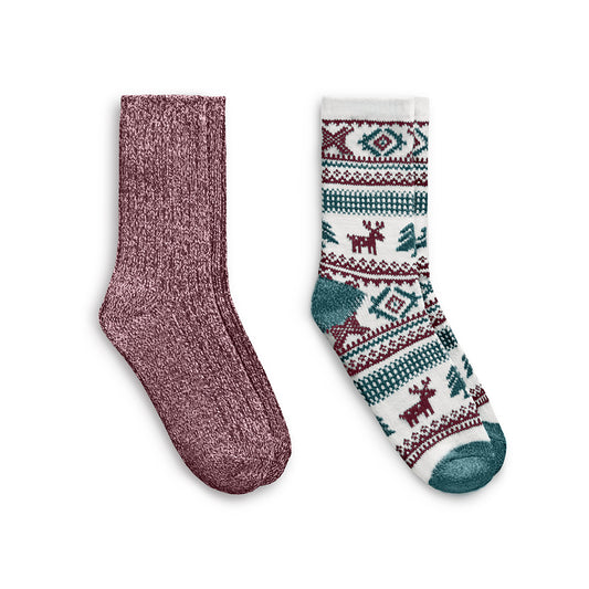 Allover Reindeer/Twist Rib Crew Sock 2 Pack