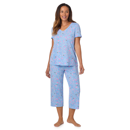 A lady wearing Cotton Rich Ruffled Short Sleeve Top with Pant Pajama Set