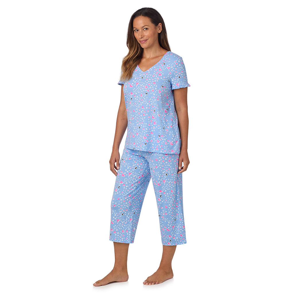 A lady wearing Cotton Rich Ruffled Short Sleeve Top with Pant Pajama Set