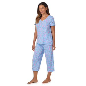 A lady wearing Cotton Rich Ruffled Short Sleeve Top with Pant Pajama Set