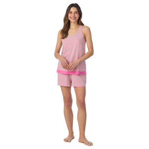  A lady wearing Cotton-Blend Tank with Short 2-Pc Pajama Set in Pink Stripe posing front view pose