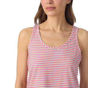  A lady wearing Cotton-Blend Tank with Short 2-Pc Pajama Set in Pink Stripe posing close up view pose