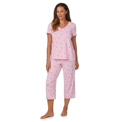 A lady wearing Cotton Rich Ruffled Short Sleeve Top with Pant Pajama Set
