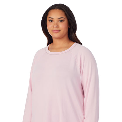 Animal with Pink;Model is wearing size 1X. She is 5'10", Bust 40", Waist 33", Hips 47"@A lady wearing animal with pink brushed sweater knit long sleeve plus pajama set. 