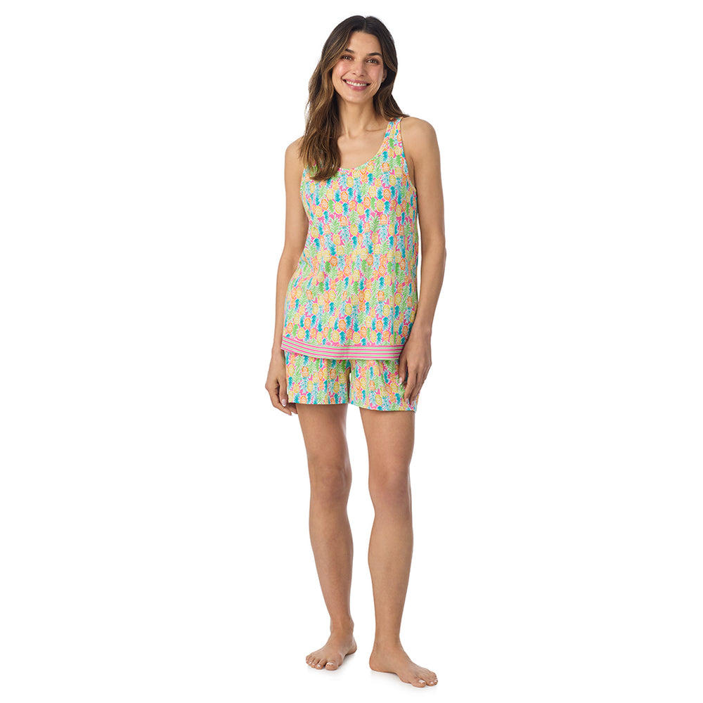 A lady wearing Cotton-Blend Tank with Short 2-Pc Pajama Set in Pineapple posing front view pose