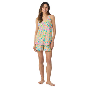  A lady wearing Cotton-Blend Tank with Short 2-Pc Pajama Set in Pineapple posing front view pose