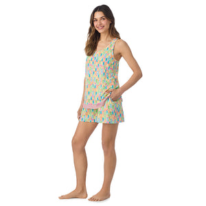  A lady wearing Cotton-Blend Tank with Short 2-Pc Pajama Set in Pineapple posing side angle view pose