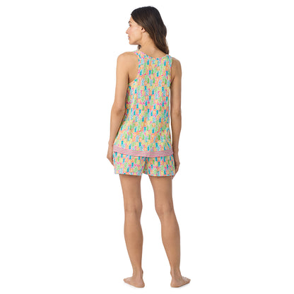  A lady wearing Cotton-Blend Tank with Short 2-Pc Pajama Set in Pineapple posing back view pose