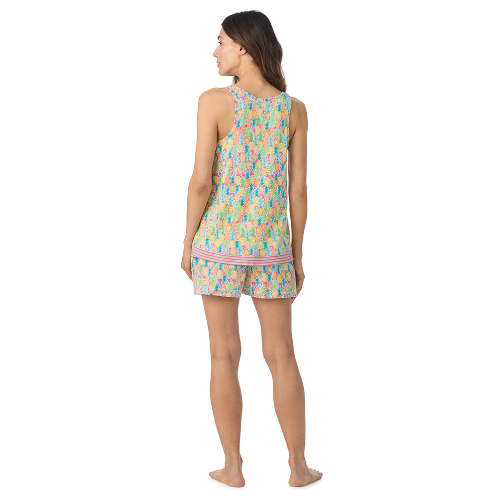 A lady wearing Cotton-Blend Tank with Short 2-Pc Pajama Set in Pineapple posing back view pose