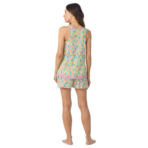  A lady wearing Cotton-Blend Tank with Short 2-Pc Pajama Set in Pineapple posing back view pose