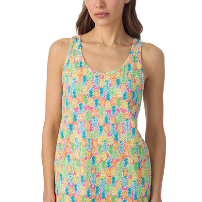  A lady wearing Cotton-Blend Tank with Short 2-Pc Pajama Set in Pineapple posing close up view pose