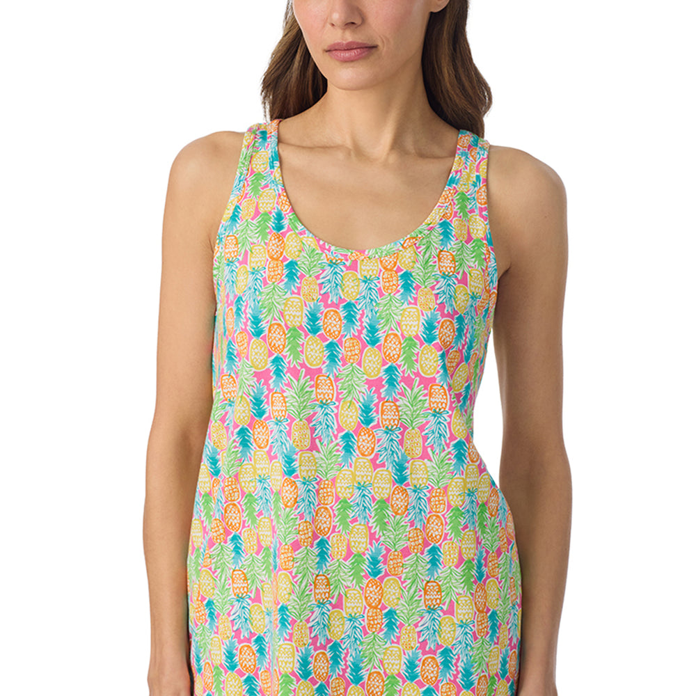 A lady wearing Cotton-Blend Tank with Short 2-Pc Pajama Set in Pineapple posing close up view pose