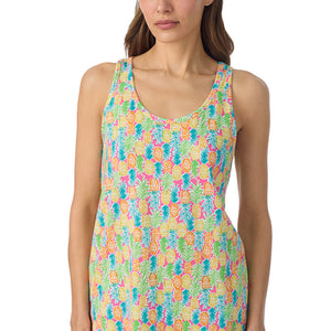  A lady wearing Cotton-Blend Tank with Short 2-Pc Pajama Set in Pineapple posing close up view pose
