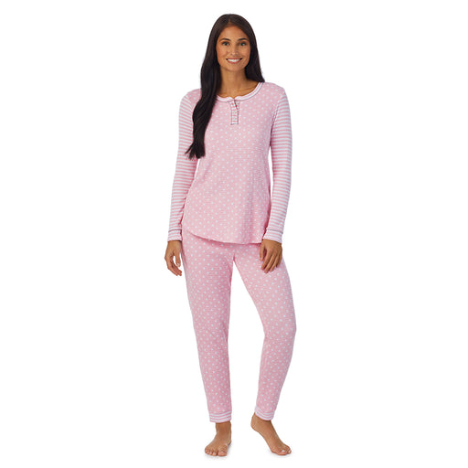 A lady wearing pink Long Sleeve Pajama Set