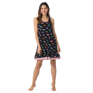  A lady wearing Cotton-Blend Sleeveless Sleep Chemise in Black Sunglasses posing front view pose