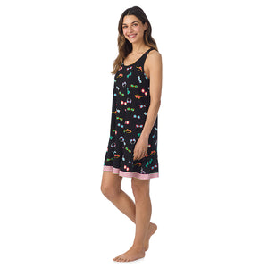  A lady wearing Cotton-Blend Sleeveless Sleep Chemise in Black Sunglasses posing side angle view pose