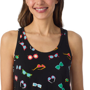  A lady wearing Cotton-Blend Sleeveless Sleep Chemise in Black Sunglasses posing close up view pose
